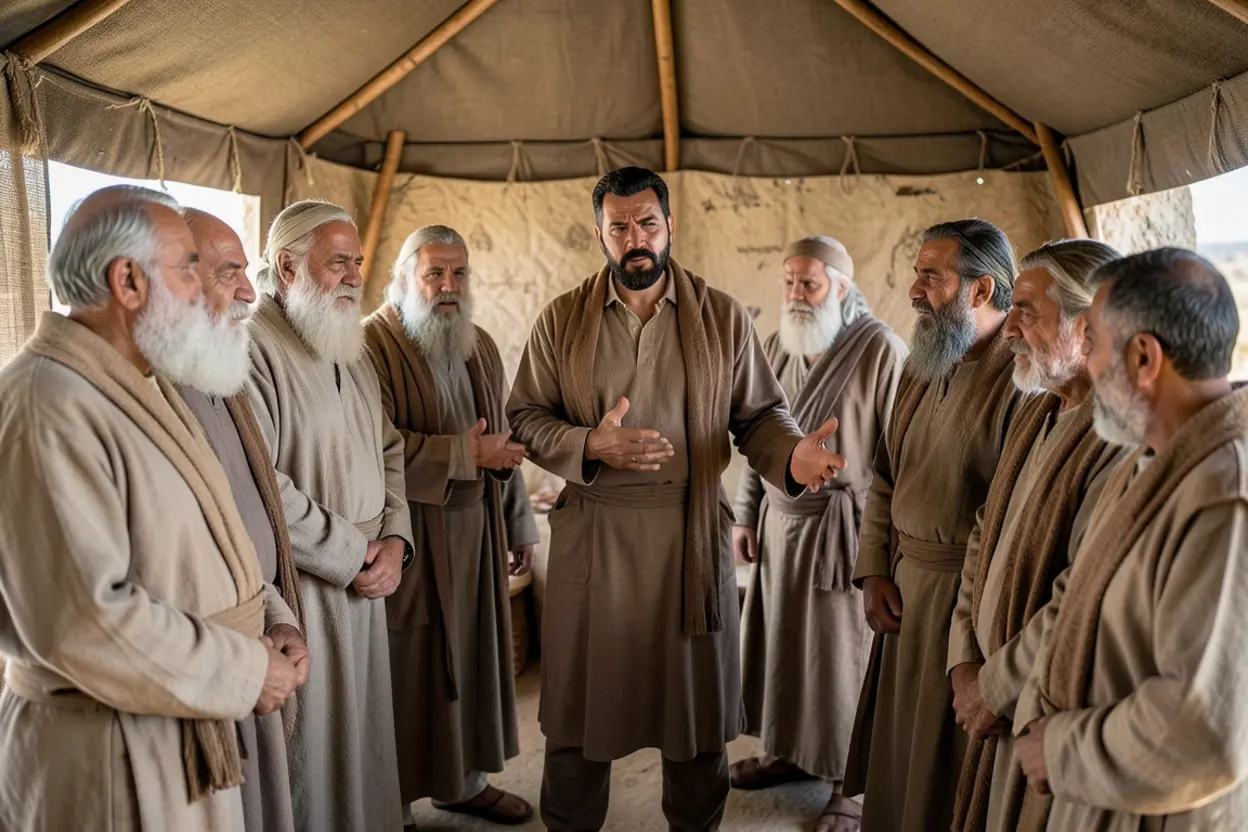 Davi liderando um conselho de anciãos em Hebrom.