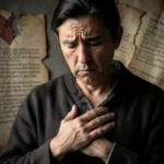 Homem em oração com o coração rasgado