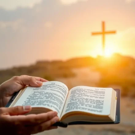 Mãos de criança segurando uma Bíblia aberta, representando a salvação para crianças.
