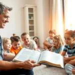 Grupo de crianças ouvindo atentamente uma lição bíblica, simbolizando os fundamentos da fé para crianças.