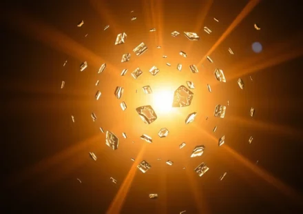 Ilustração de peças de vidro quebrado se unindo com uma luz dourada, simbolizando a cura da alma.