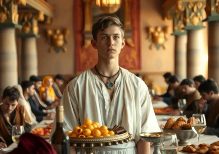 Jovem Daniel em Babilônia, recusando a comida do rei