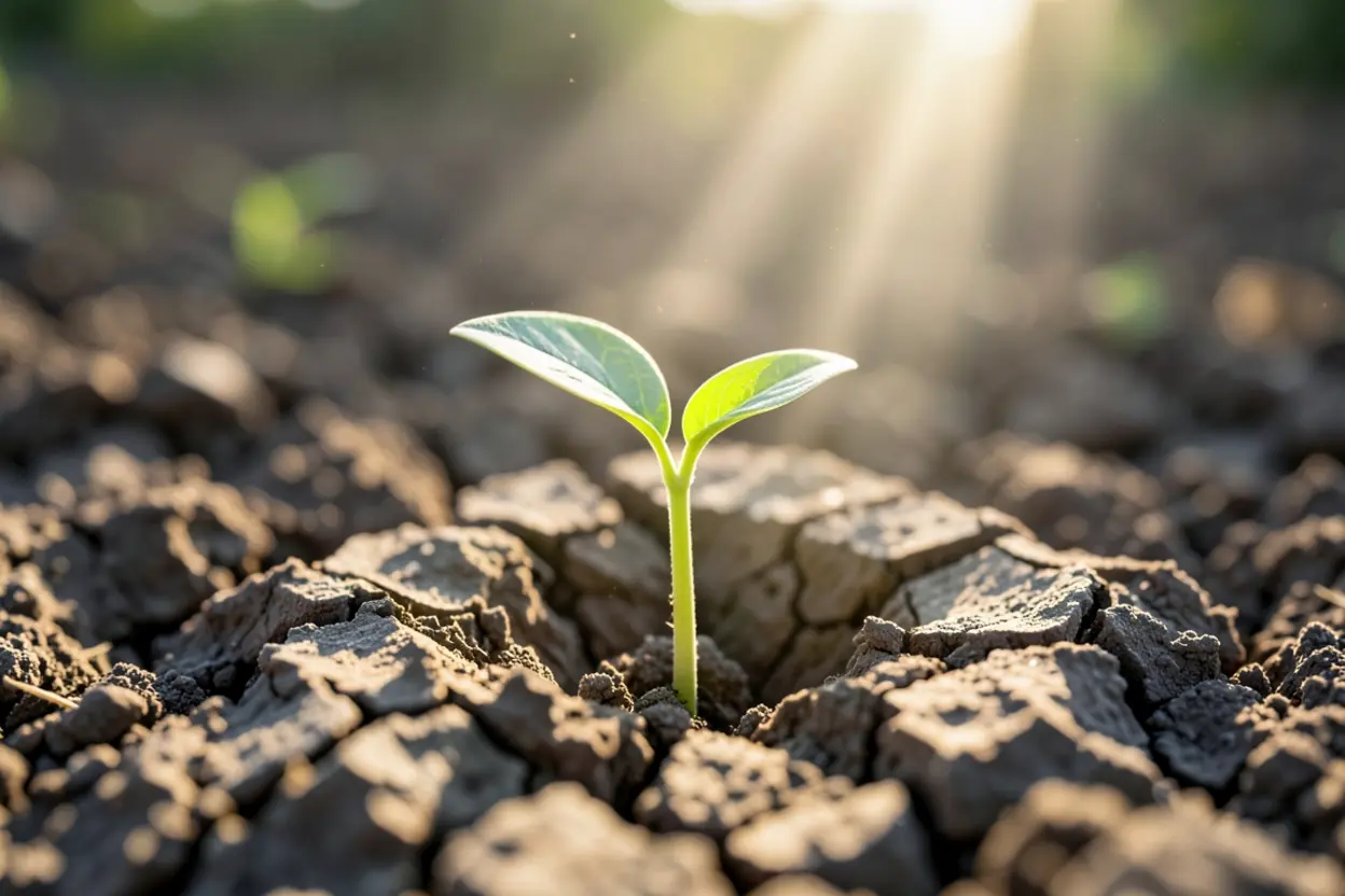 Semente brotando, simbolizando o início da obra divina