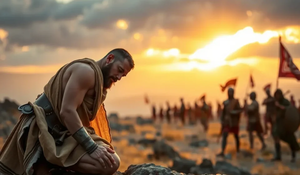 A Soberania Divina em Juízes 2:22: Entendendo a Prova de Israel Guerreiro israelita orando diante de desafios