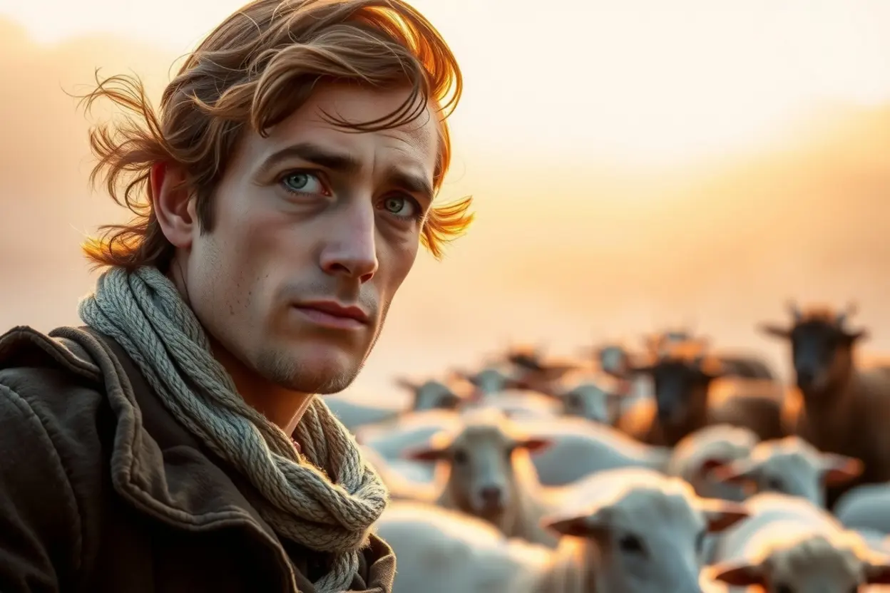 Pastor vigilante cuidando do rebanho, representando a vigilância de Deus.