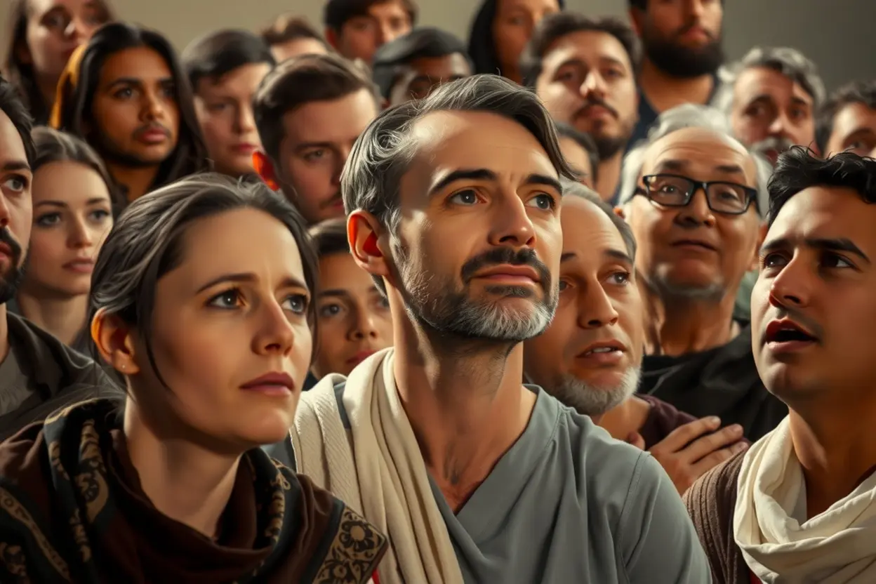 Discípulos ouvindo as instruções de Jesus.