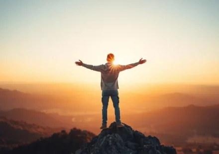 Pessoa no topo da montanha, simbolizando o domínio.