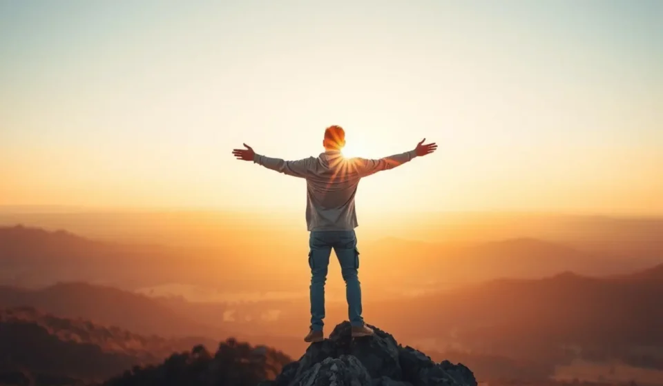 Pessoa no topo da montanha, simbolizando o domínio.