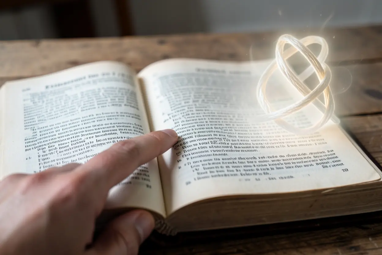 Página da Bíblia aberta em Eclesiastes 4:9-12 explicação sobre o cordão de três dobras.