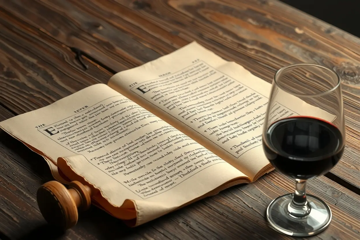 Manuscrito antigo e taça de vinho para estudo bíblico