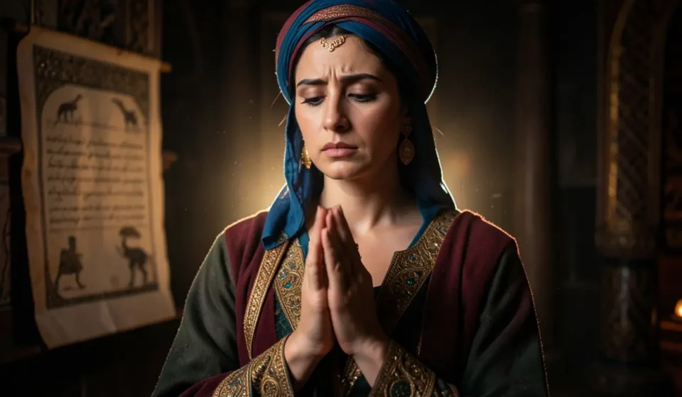 O Jejum de Ester de 3 Dias: Uma Análise Bíblica Profunda e Seus Princípios Mulher orando em um cenário antigo, simbolizando o jejum de Ester.