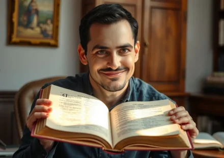 Homem estudando a Bíblia aberta com luz, representando o estudo bíblico Atos 1:3.