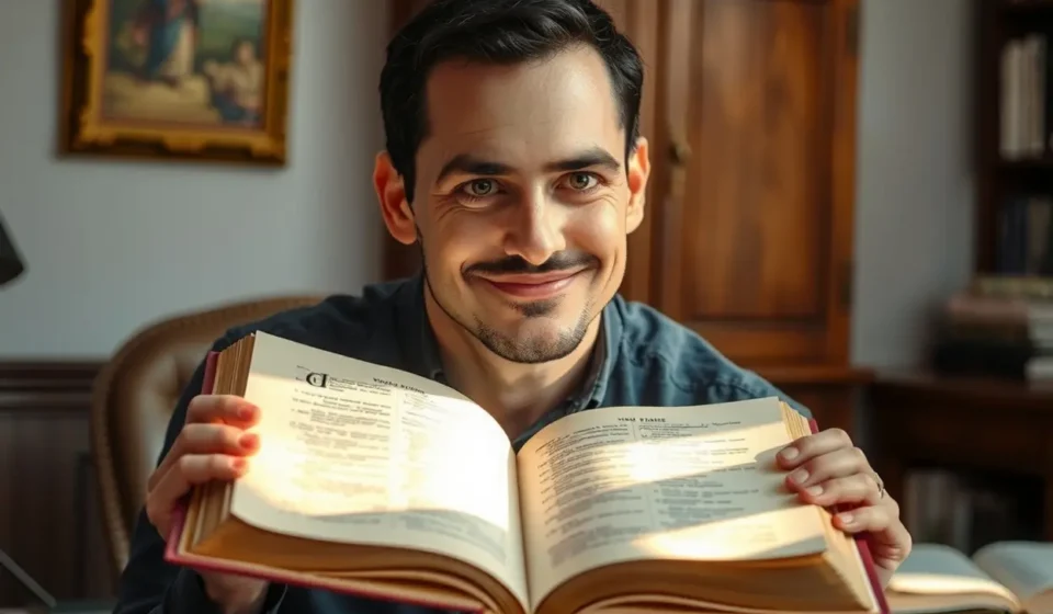 Atos 1:3: A Essência do Reino Revelada por Jesus Ressuscitado Homem estudando a Bíblia aberta com luz, representando o estudo bíblico Atos 1:3.