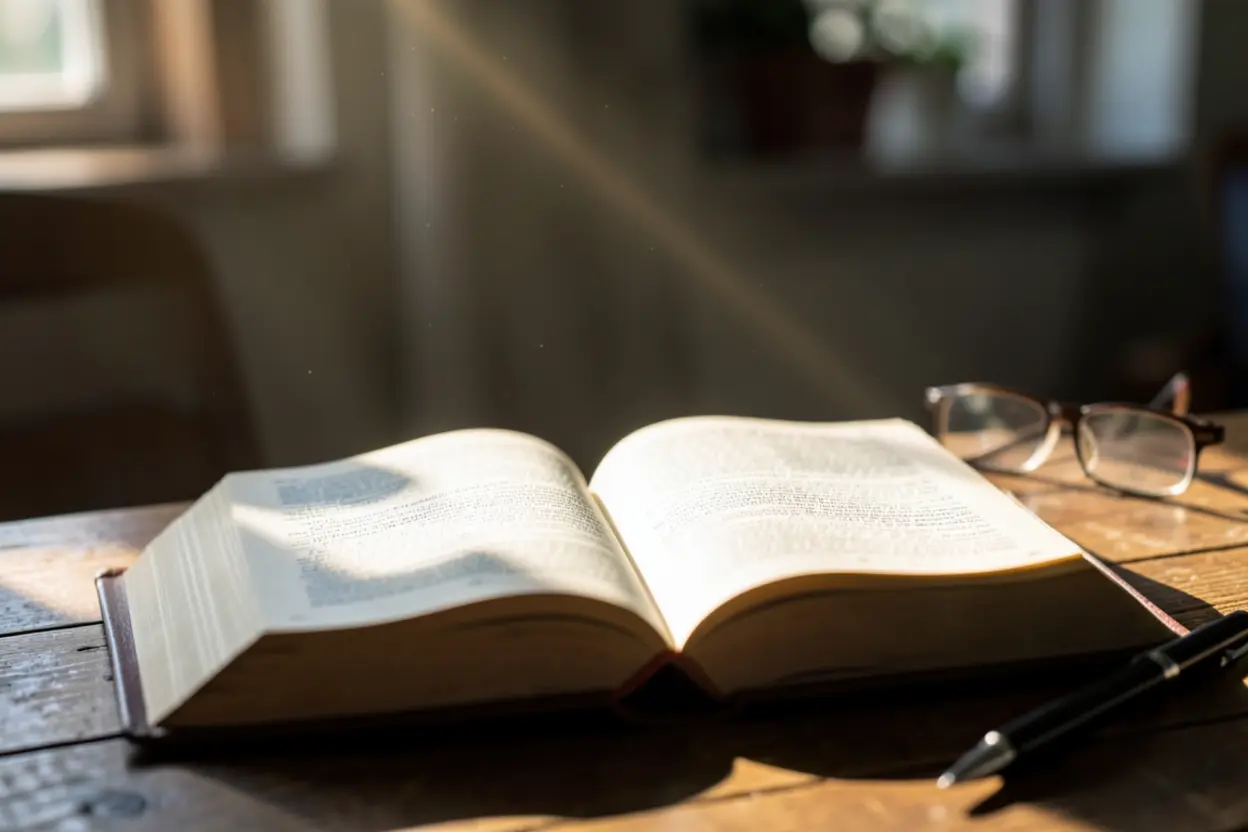 Bíblia aberta sob a luz do sol, representando o estudo bíblico para alinhar emoções.