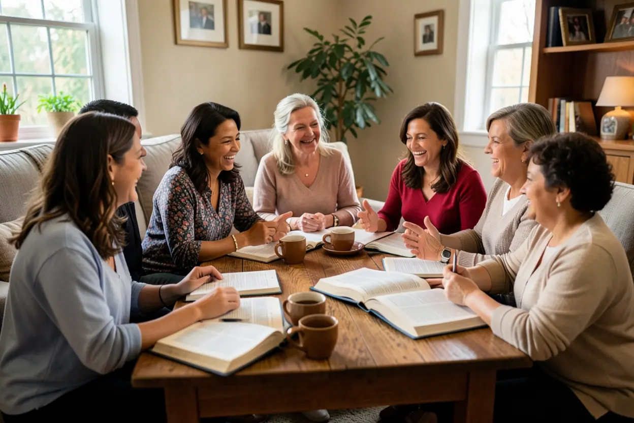 Grupo de mulheres em estudo bíblico.