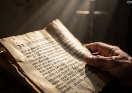 Mão segurando pergaminho antigo para estudo bíblico sobre Filemom 1:4