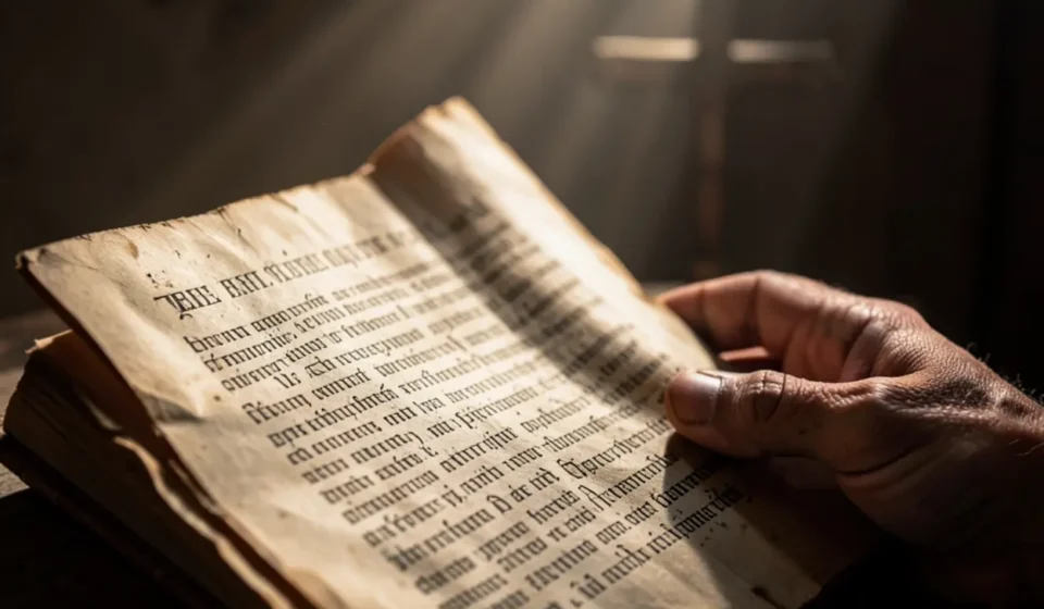 Mão segurando pergaminho antigo para estudo bíblico sobre Filemom 1:4