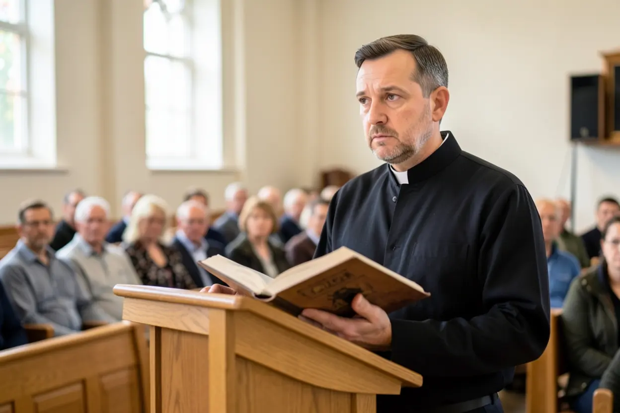Pastor moderno ensinando a Bíblia, ilustrando o dever do sacerdote em Malaquias 2 7.