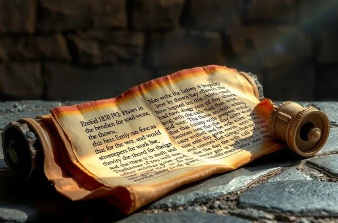 Pergaminho antigo com Ezequiel 18:20, estudo bíblico