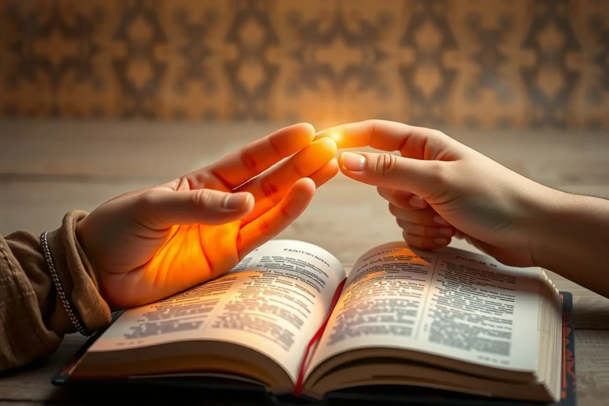 Mãos segurando luz e livro