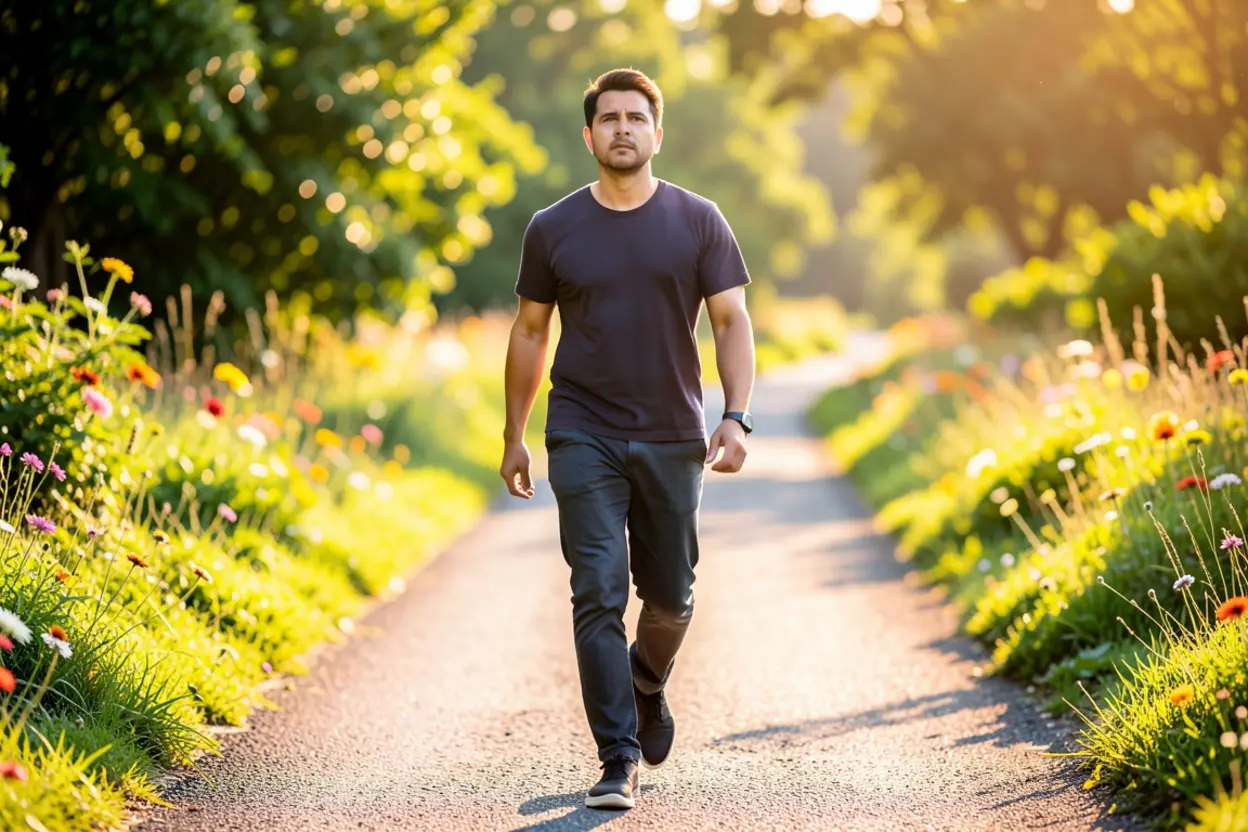 Pessoa caminhando em um caminho iluminado, simbolizando a fé e o impacto da observação de Deus hoje.