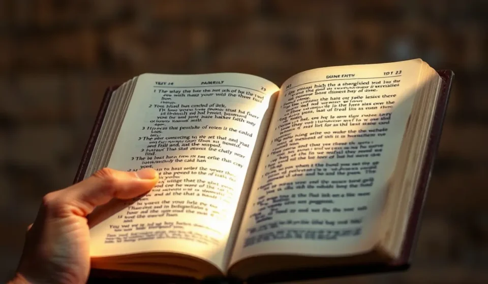 Mão segurando Bíblia, símbolo de fé e verdade.
