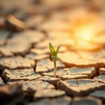 Broto verde emergindo da terra seca, representando o significado de 2 Tessalonicenses 1:3 e o crescimento da fé.