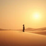 Homem no deserto buscando alimento espiritual.