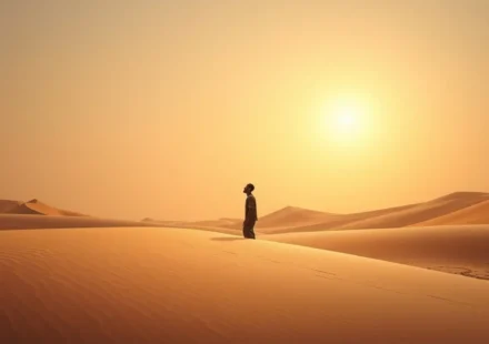 A Profundidade de Mateus 4:4: O Que Significa “Nem Só de Pão Viverá o Homem”? Homem no deserto buscando alimento espiritual.