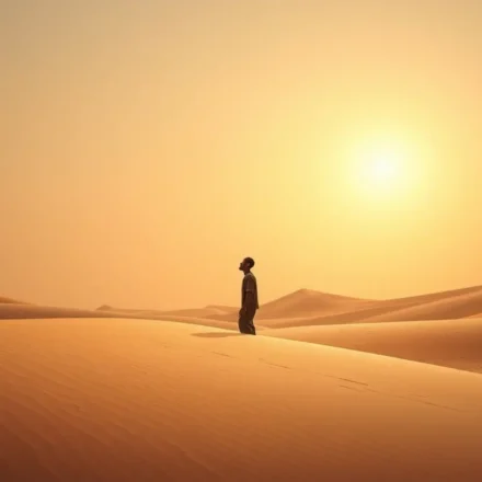 A Profundidade de Mateus 4:4: O Que Significa “Nem Só de Pão Viverá o Homem”? Homem no deserto buscando alimento espiritual.