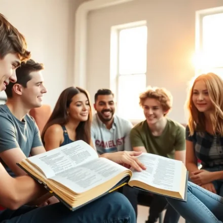 Fundamentos da Fé para Adolescentes: Guia Essencial para Crescer em Cristo Grupo de adolescentes estudando a Bíblia em um encontro de discipulado.