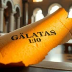 Pergaminho antigo com Gálatas 1:10, estudo bíblico.