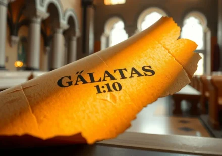 Pergaminho antigo com Gálatas 1:10, estudo bíblico.