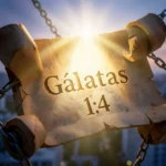 Pergaminho com Gálatas 1:4 e correntes quebradas
