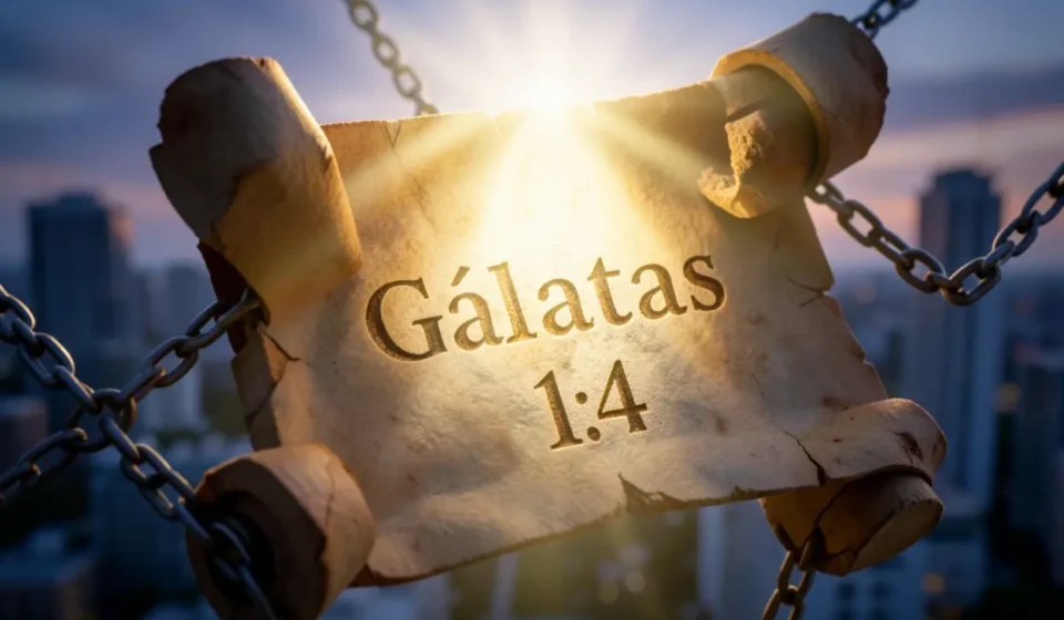 Gálatas 1:4: A Autoridade da Cruz para o Livramento do Século Mau Pergaminho com Gálatas 1:4 e correntes quebradas
