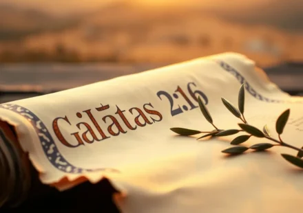 A Justificação Pela Fé: Um Estudo Profundo de Gálatas 2:16 Pergaminho antigo com Gálatas 2:16 e ramo de oliveira