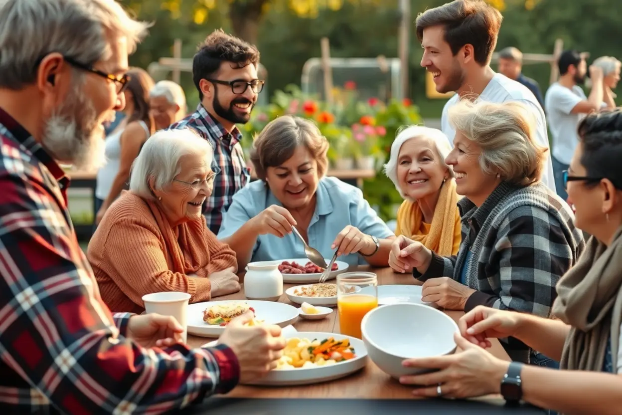 Generosidade e Conexão Eterna Eclesiastes 11:1 lança o teu pão sobre as águas: Pessoas compartilhando comida.