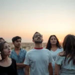 Jovens e adultos em cenário árido, simbolizando a geração que não conhecia ao Senhor em Juízes 2:10.