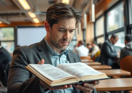 Leitura Bíblica para Homens Ocupados: Plano Simples para Rotina Intensa Homem lendo a Bíblia em meio à rotina agitada.