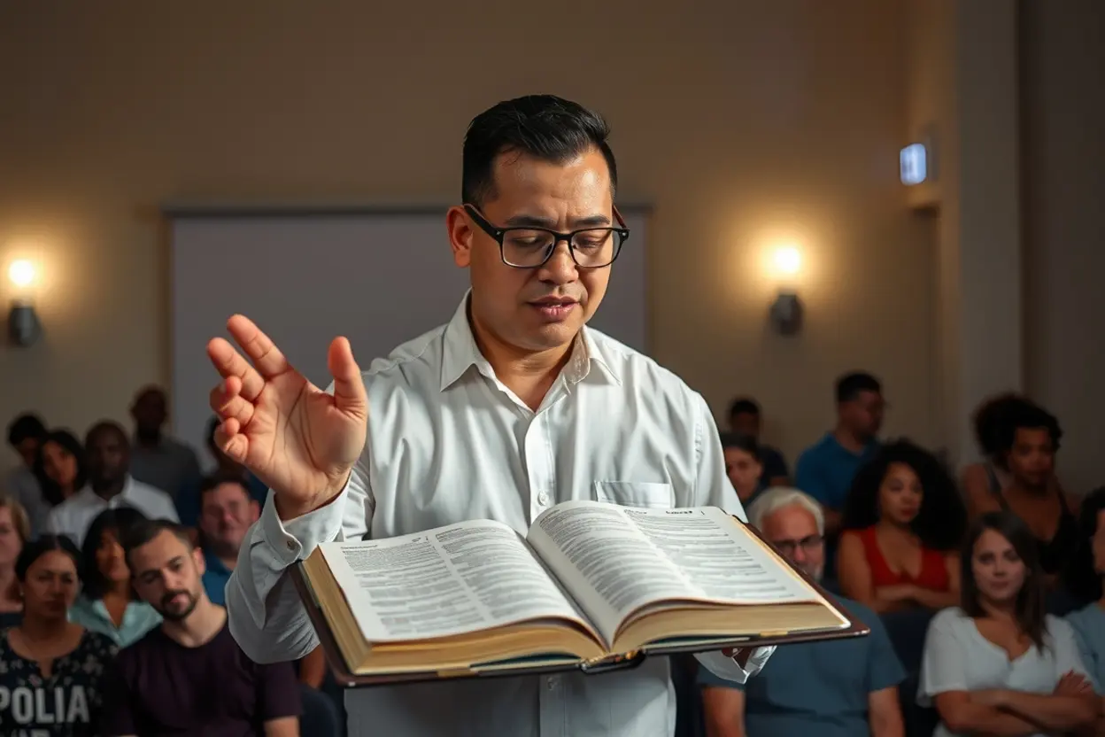 Mão entregando um envelope a um pastor