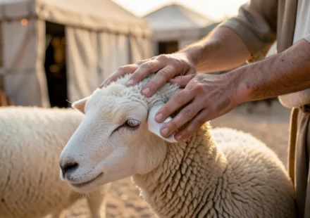 Levítico 1:4: O Poder da Imposição de Mãos no Sacrifício Sacerdote impondo mãos sobre cordeiro em Levítico 1:4