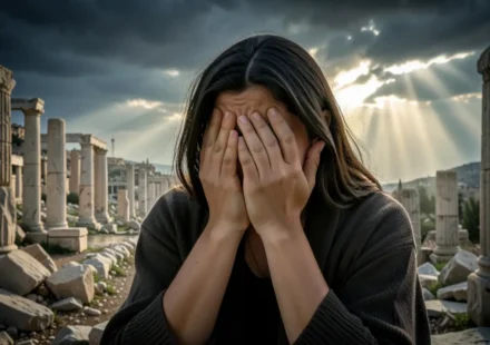 Mulher em lamento, Jerusalém em ruínas, esperança divina.