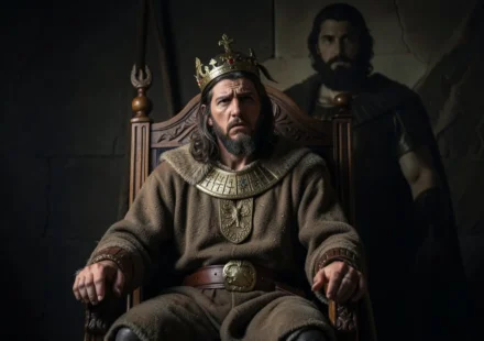 Is-Bosete e a divisão do reino, um rei em um trono com uma sombra de outro rei.