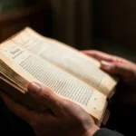 Mãos segurando a Bíblia aberta em Isaías 53:5.