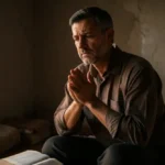 Homem cristão orando e jejuando.