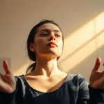 Pessoa orando em jejum, recebendo luz divina.