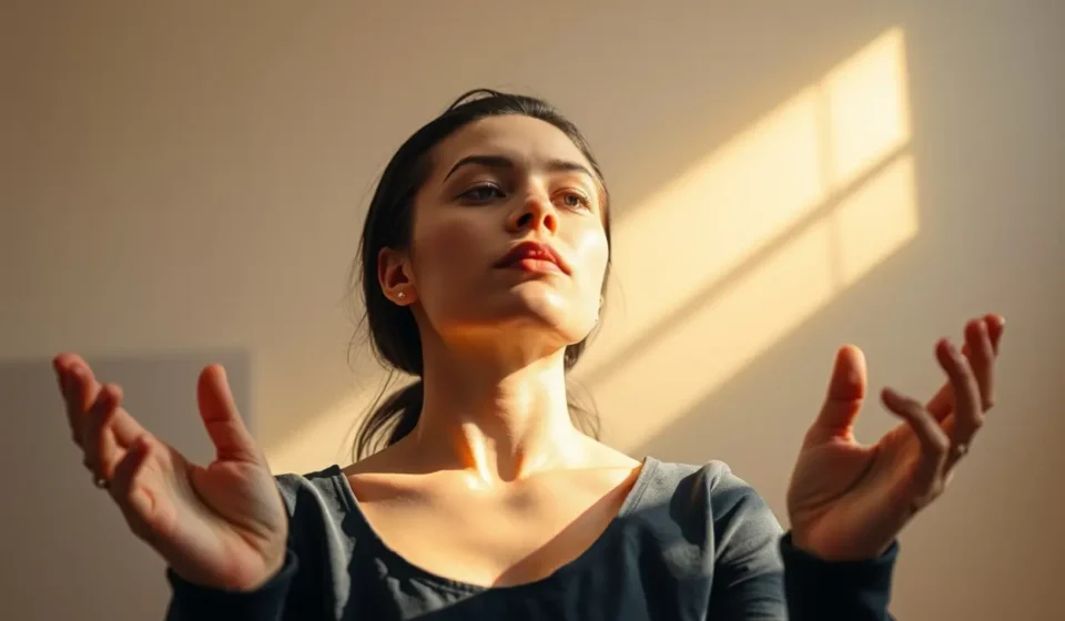 Pessoa orando em jejum, recebendo luz divina.