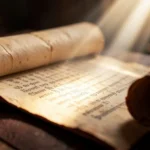 Antigo pergaminho iluminado, simbolizando a palavra de Deus e sua vigilância.