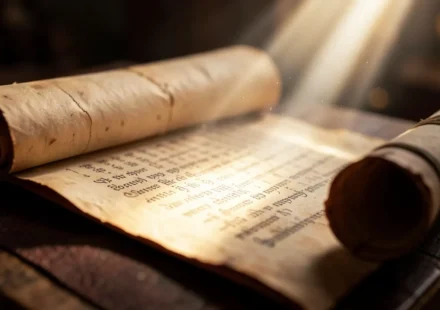 Antigo pergaminho iluminado, simbolizando a palavra de Deus e sua vigilância.