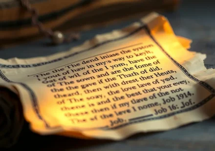 Pergaminho antigo com texto bíblico de Jó 1:6.